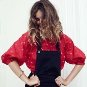 Madewell red floral peasant top blouse